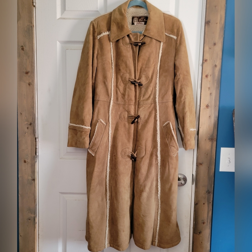 Vintage Cosa Nova Suede Sherpa Lined Trench Coat Y2k Tan Toggle Detail Size 12